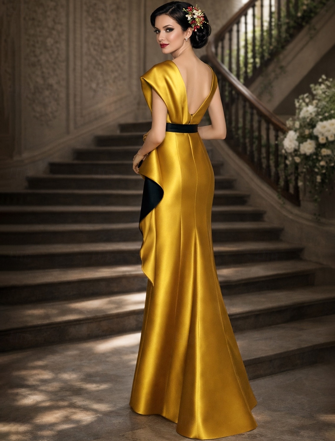 SHEIN Belle Robe de soirée de mariage élégante avec sequins, encolure en V et épaules dénudées