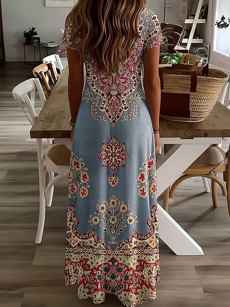Dámské Midi šaty Letní šaty Áčkové šaty prázdniny Na běžné nošení Cikánský Plážové Jdeme ven Standardní uložení Květinový Grafika Krátký rukáv Do V Vodní modrá Šedozelená Bílá Světle zelená Léto Jaro 2026 - $31.99 –P2