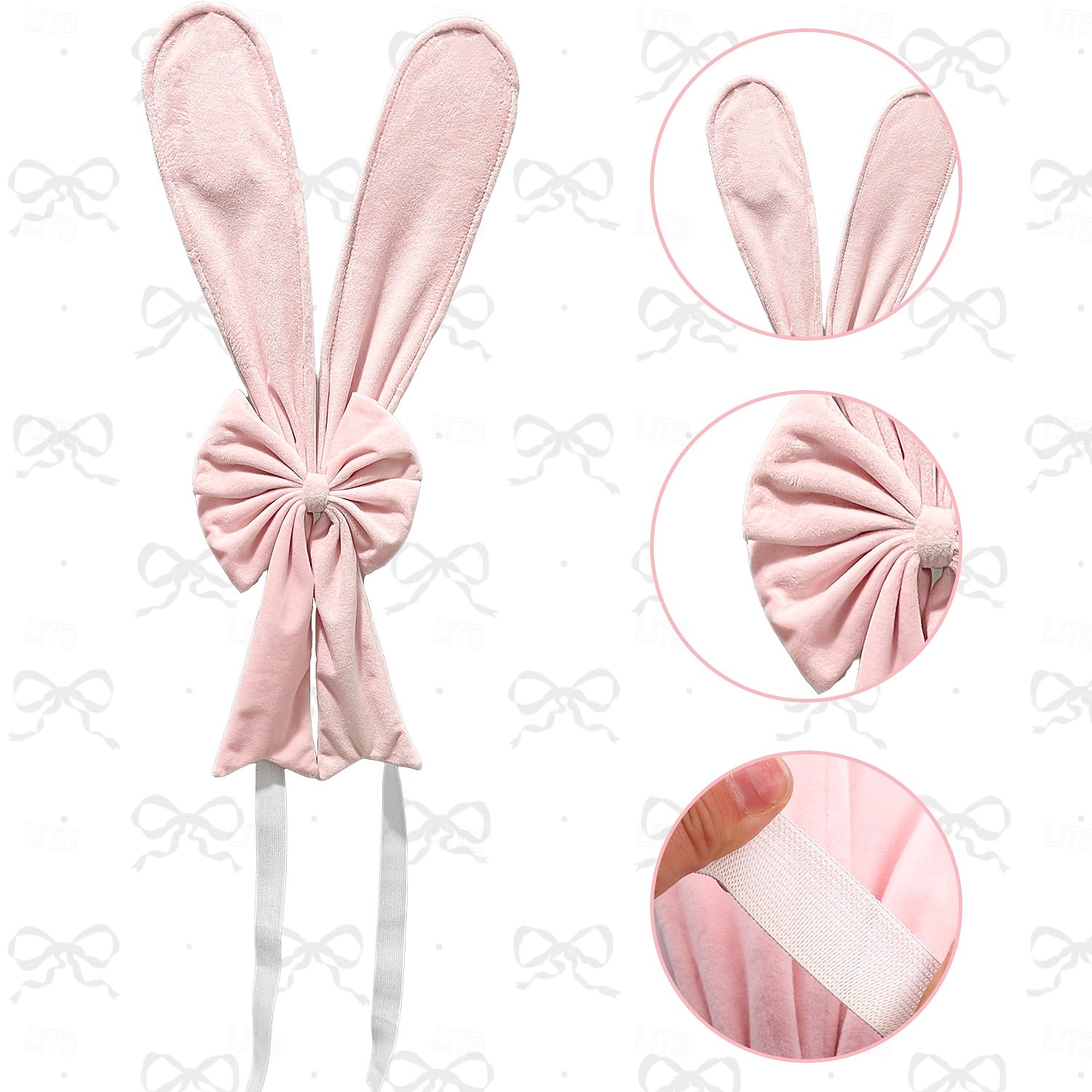 Påsk stolsöverdrag med kaninöron, söta rosa påskhare med rosett och ryggstöd, avtagbara stretchöverdrag för kaninstolar, perfekt för påskmatbord, restaurangfestdekor 2026 - $32.99 –P7