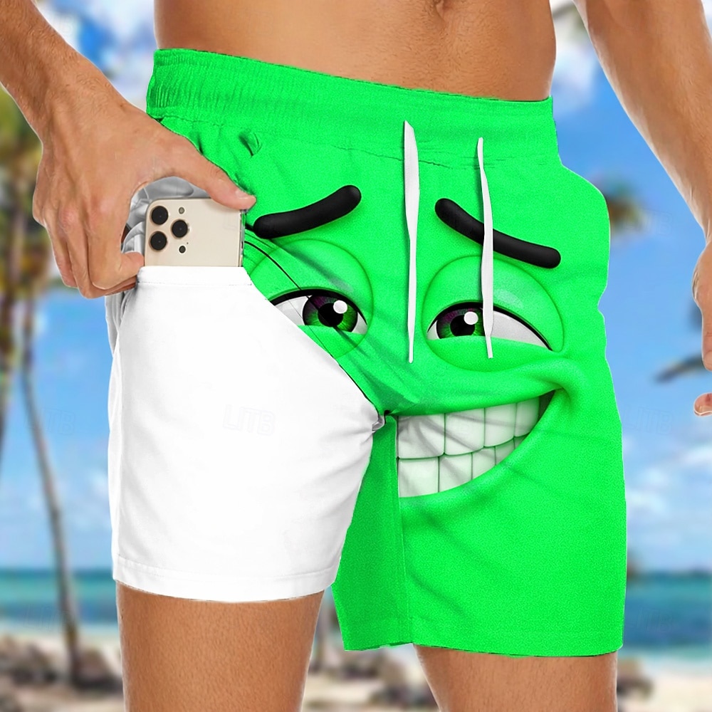 Per uomo Illusione ottica Fantasia "Cartone 3D" Faccia arrabbiata Pantaloncini foderati Pantaloncini da bagno 2 in 1 Pantaloncini da mare Misura del girovita medio Hawaiano Divertente Vacanza al Mare del 2026 a $22.99 –P4