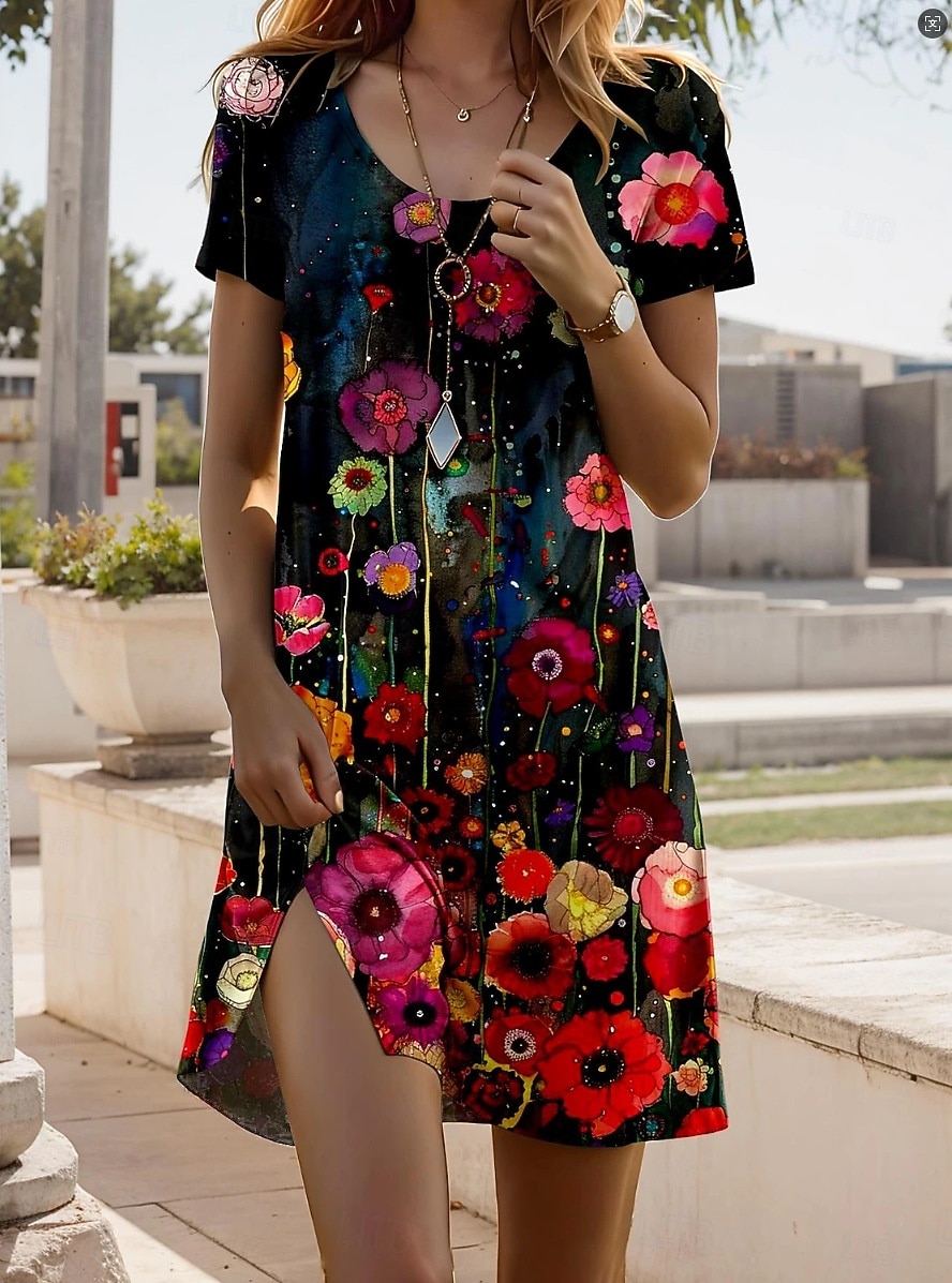 Damen Minikleid Sommerkleid T-Shirt-Kleid A Linie Kleid Urlaub Lässig Täglich Strand Ferien Normale Passform Blumen Grafik Halbarm Rundhalsausschnitt Blau Schwarz Orange Grün Sommer 2026 - $24.99 –P4