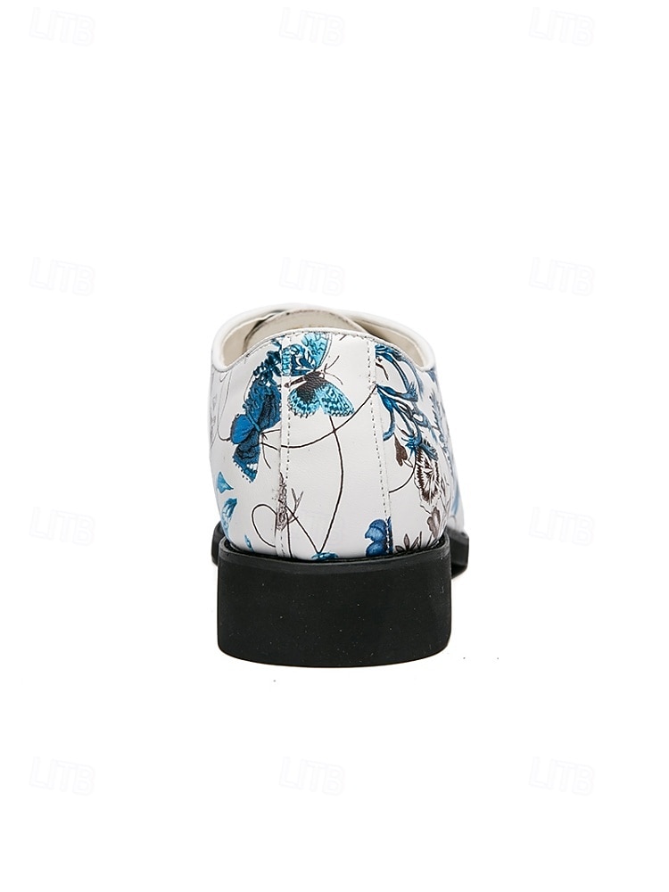 Chaussures habillées blanches pour homme à motif floral, broderie florale bleue, modèle Oxford à lacets, style élégant et formel pour mariages, fêtes et occasions spéciales. de 2026 ? $54.99 –P9