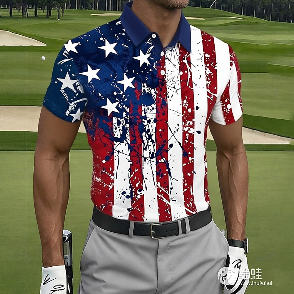 4th of July 2026 250th Men's American US Flag Golf Sports Polo Shirts Short Sleeve Polo Shirts Collared Shirts Casual Athleisure Buttons Spring & Summer Blue 2026 - $11.49 –P1