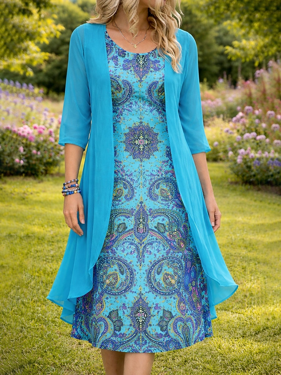 Mujer Conjunto de vestido Vestido de una línea Elegante Vacaciones Floral Graphic Multi capa Estampado Mini vestido Media Manga Cuello Barco Diario Azul Piscina Rosa Naranja Verano Primavera Holgado 2026 - $43.99 –P1