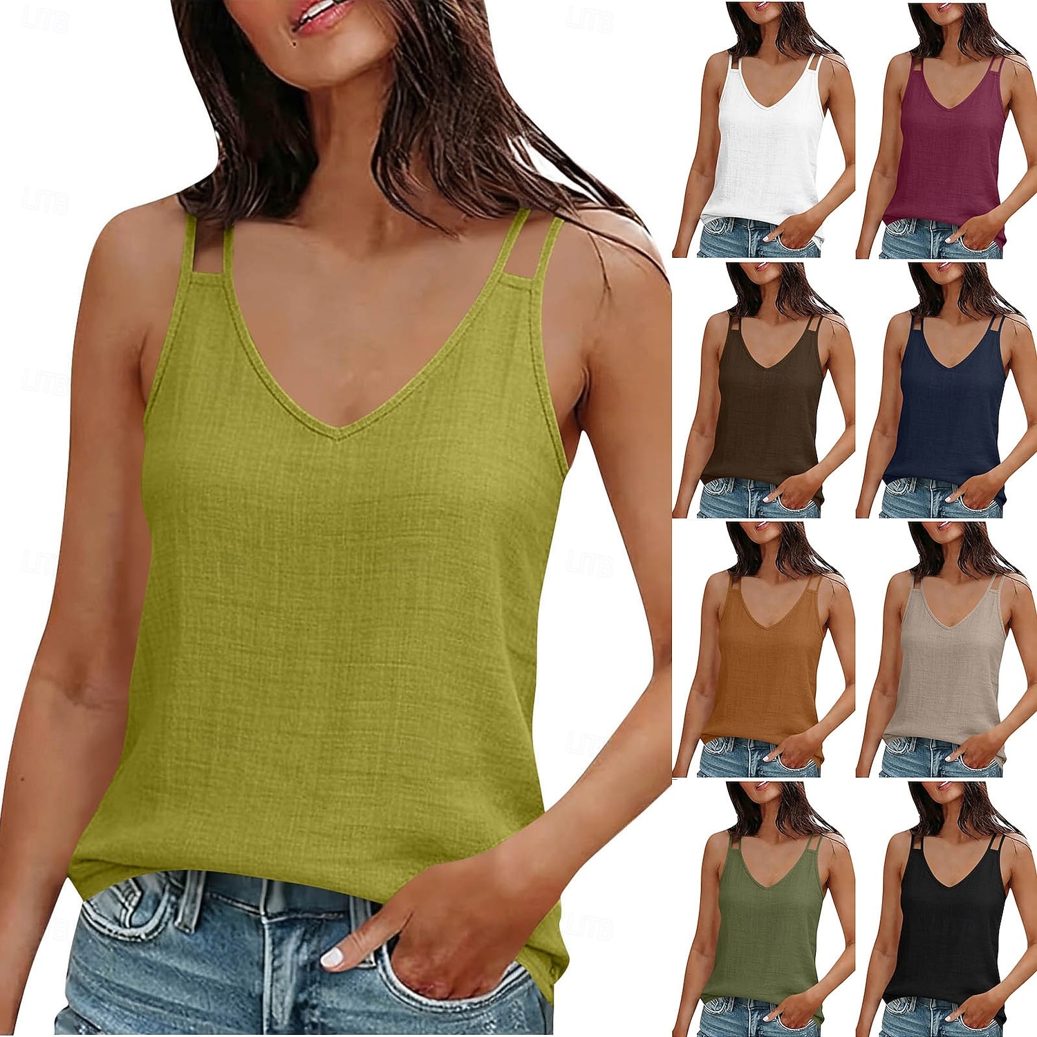 Női Nyári felsők Zsinór Tömör szín Elegáns Tropikus Napi Ujjatlan Ujjatlan V-alakú Normál felsők Napi Munka Szabadság Fűzöld Fekete Fehér Világoszöld Rubin Nyár Tavasz Ősz 2026 - $16.99 –P1