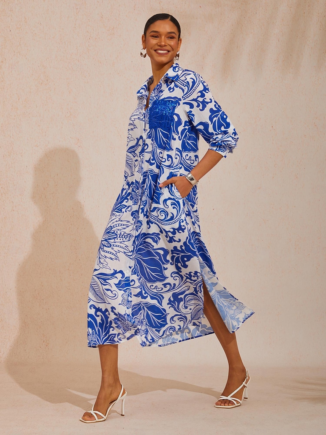 Φόρεμα μάξι με αέρινη λινή εμφάνιση σε μπλε χρώμα από τον Άγιο Βαρθολομαίο 2026 - $125.99 –P5