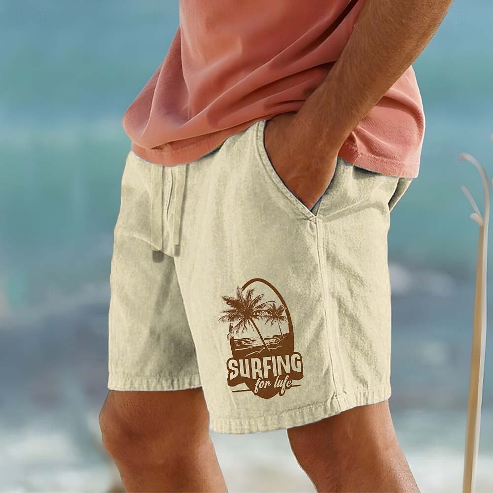 Voor heren Kokosnootboom letter afdrukken Tropische planten Korte broek Strandshorts Katoenen shorts Medium Taille Hawaii Casual Dagelijks Strand Feestdagen Zijzakken Elastische tailleband met 2026 - $25.99 –P2