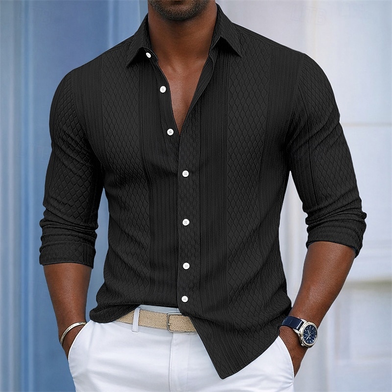 Férfi Ing Szerkezet Alkalmi ing Gombos póló Jacquard ing Sötétkék Hosszú ujj Sima Állógallér Hétköznapi Napi Jacquardszövet Ruházat Elegáns Divat Alkalmi Laza elegáns 2026 - $29.99 –P6