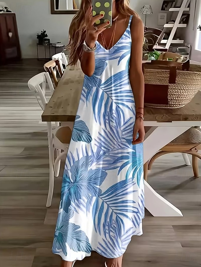 Naisten Maksimekko Kesämekko A linjainen mekko Slip Mekko Loma Vapaa-aika Boheemi Hiekkaranta Loose Fit Kuvitettu Lehti Hihaton V kaula-aukko Spagettiolkaimet Valkoinen Vaalean vihreä Punastuvan 2026 - $36.99 –P12