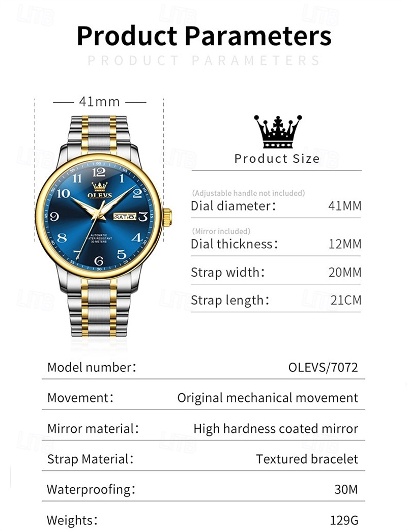 New Olevs Men'S Business Watch With Luminous Calendar, Week Display, Fully Automatic Mechanical Movement, Casual And Fashionable Digital Watch, Water-Resistant, Sporty Wristwatch 2026 - $95.99 –P8