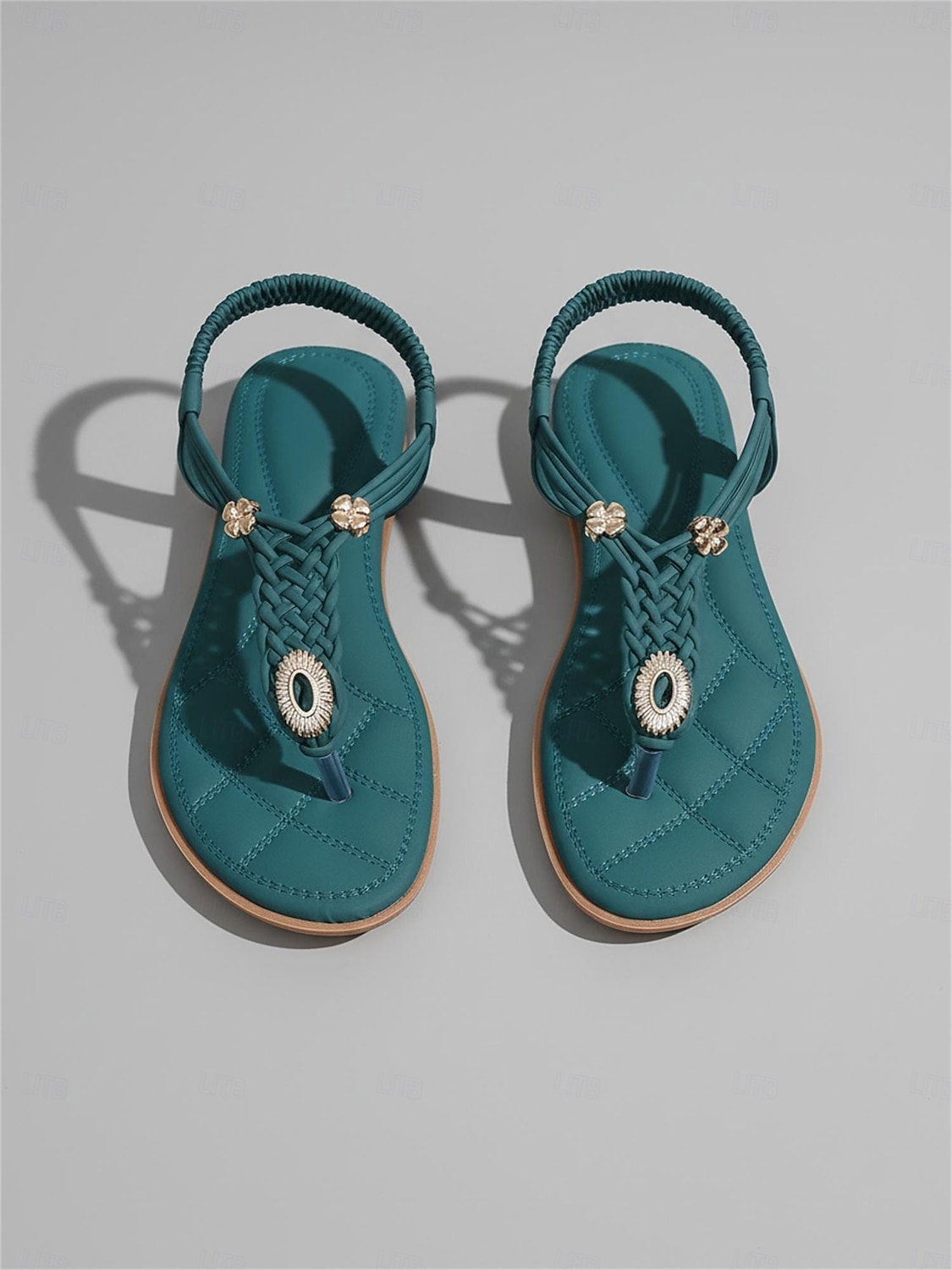 sandali infradito bohémien color verde acqua da donna - eleganti sandali bassi con cinturini intrecciati e dettagli gioiello, comode scarpe estive da spiaggia per vacanze tropicali &fughe sull'isola del 2026 a $26.99 –P3