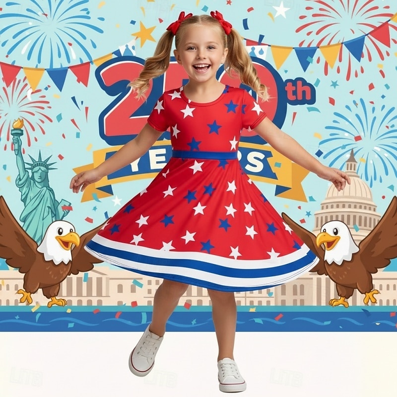 Girls ' 3D Graphic Estrellas Vestido Manga Corta Impresión 3D Verano Primavera Diario Vacaciones Fiesta Estilo lindo Básico Casual Niños 4-12 años Vestido informal Vestido de una línea Hasta la 2026 - $19.99 –P1