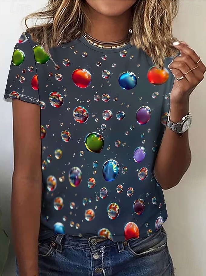 Mujer Camiseta Estampado Graphic Abstracto Vintage Elegante Clásico Manga Corta Cuello Barco Tops regulares Diario Fin de semana Azul Piscina Gris Oscuro Verano Primavera 2026 - $22.99 –P1
