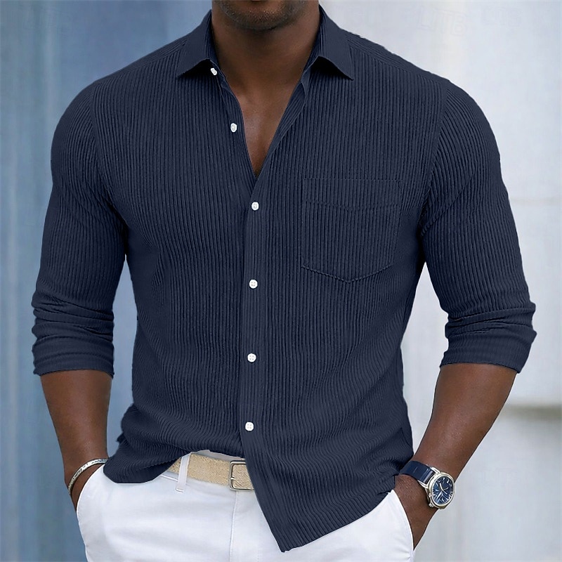 Bărbați Cămașă Textură Cămașă casual Cămasă Corduroy Camașă cu nasturi Negru Alb Vișiniu Bleumarin Trifoi Manșon Lung Simplu Guler Cămașă Casual Zilnic Buzunar frontal Îmbrăcăminte Elegant Mod 2026 - $31.99 –P1