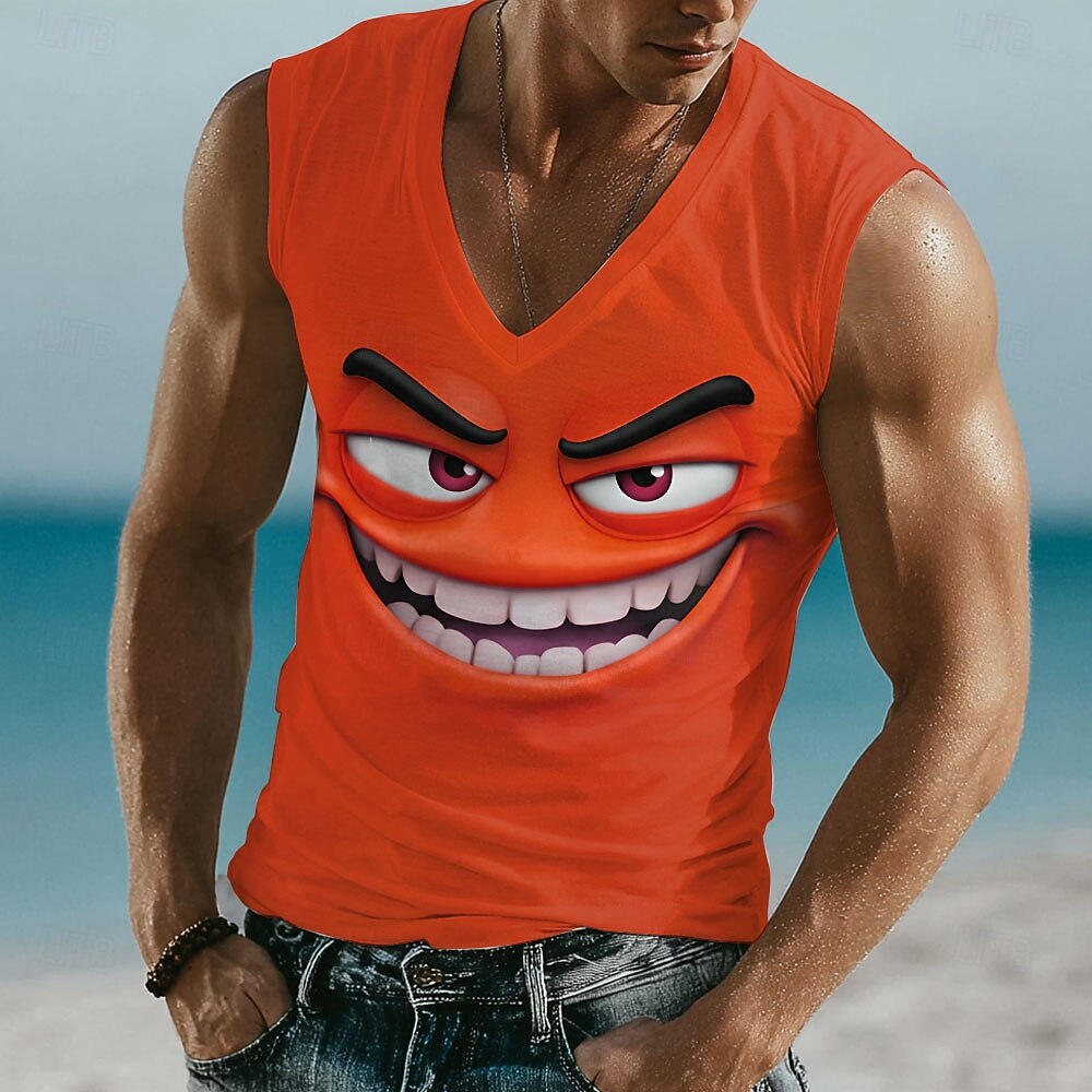 Homme Dessin Animé 3D Émoticônes amusantes T-shirt Sans manches T-shirt Impression 3D Col en V Chemise Tropical Extérieur Vacances Hawaïen Bleu Violet Orange Été Printemps Vêtement Tenue S M L XL XXL de 2026 ? $17.99 –P3