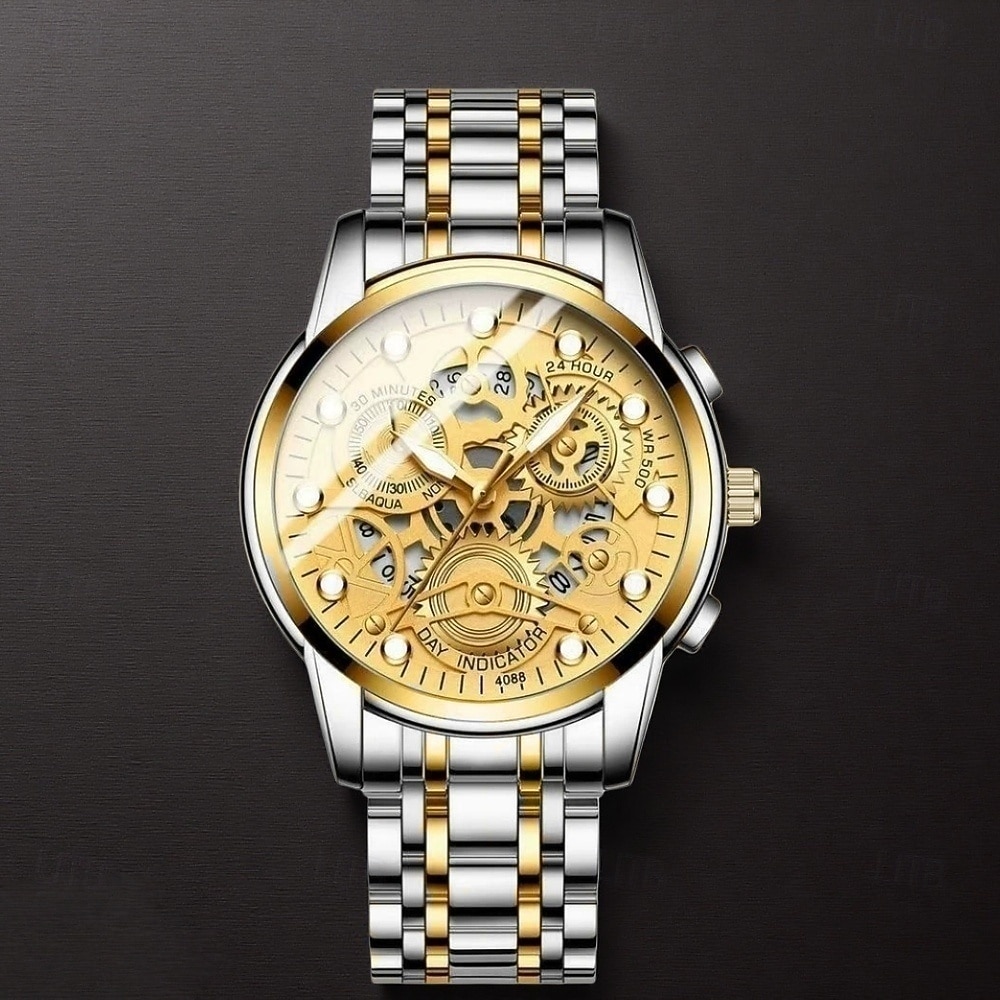 Новые многофункциональные мужские часы, роскошные кварцевые часы для мужчин, светящийся в темноте дисплей, скелетонизированный дизайн циферблата, точное измерение времени, подходят для повседневного 2026 - $23.99 –P3
