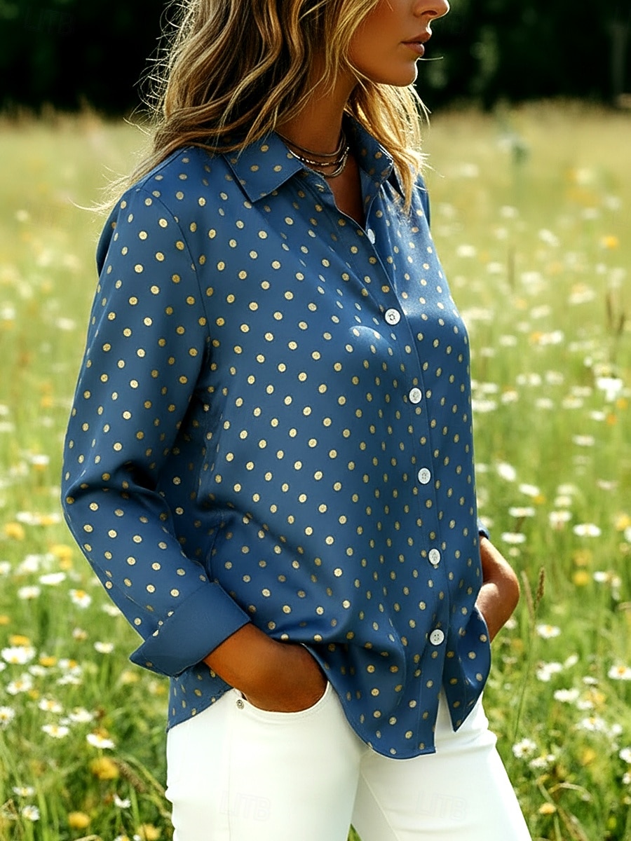 Damen Hemd Druck Grafik Tupfen Bohemien Vintage Lässig Langarm Hemdkragen Normale Oberteile Täglich Ferien Ausgehen Blau Gelb Rosa Sommer Frühling Herbst 2026 - $27.99 –P4