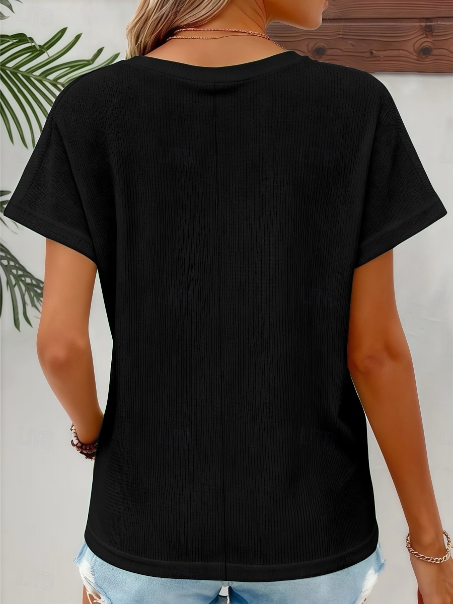 Women's T Shirt Tee Top Buttons Plain Fashion Stylish Classic Short Sleeve Crew Neck Regular Tops Daily Going out Weekend Blue Black Red Summer Spring 2026 - $24.99 –P3
