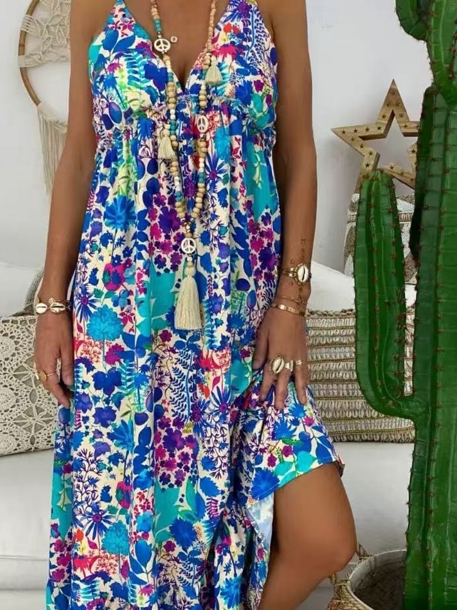 Mujer Vestido Midi Vestido de flores Vestido de verano Vestido lencero Vestido Estampado Moda Moderno Exterior Vacaciones Noche Holgado Floral Sin Mangas Correas Azul Piscina Naranja Verano Primavera 2026 - $19.99 –P6