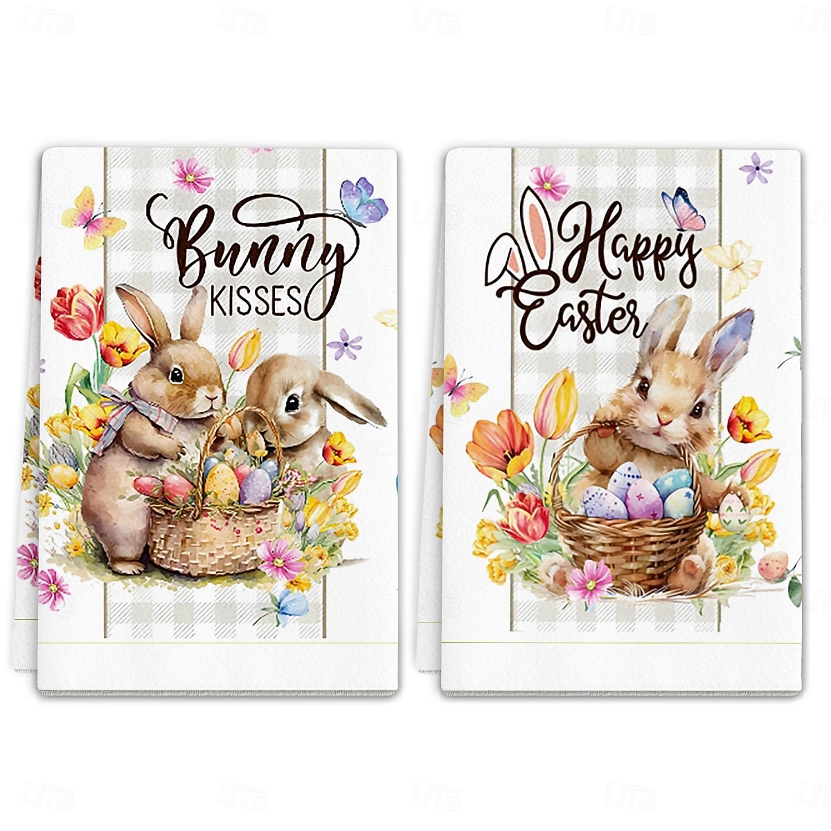 2 stk. kjøkkenhåndklær med påskehare-trykk, vaskbare vårhåndklær med påskehare &eggmønstre, moderne gårdshus rektangulære oppvaskkluter egnet for vårsesongdekorasjonsgave 2026 - $9.99 –P20
