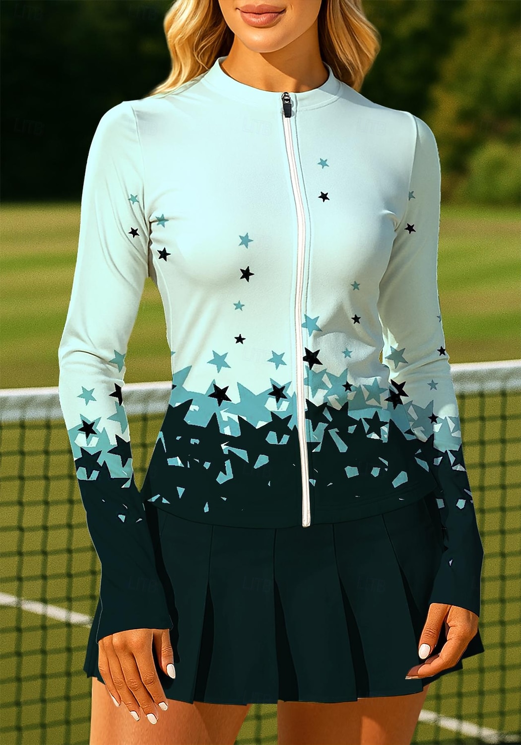 Women's Geometric Gradient Tops Sport Shirt Tennis Shirt Tennis Top Long Sleeve Zipper Floral UPF50+ UV Resistant High Elasticity Moisture Wicking Breathable Volleyball Tennis Golf Round Stand Collar 2026 - $20.99 –P6