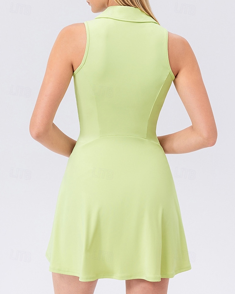 Жен. Однотонный Теннисное платье Спортивное платье Без рукавов Застегнуться Влагоотводящие Дышащий Теннис Бег Фитнес Платья Черный Синий Лиловый Теннисная одежда 2026 - $30.99 –P16