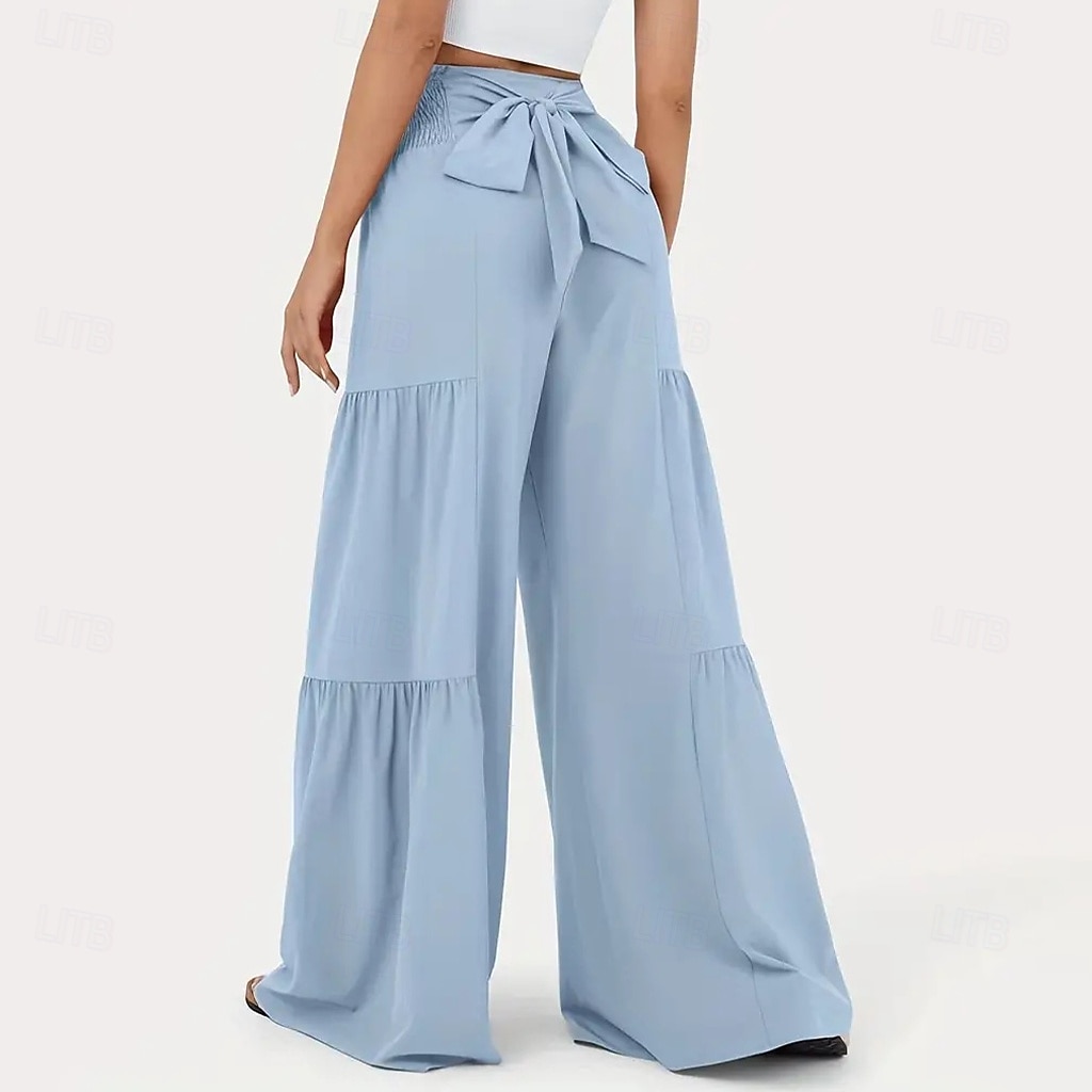 Dame Bukser Sommerbukser Strandbukser Ferie Mote Fritid hverdag Full lengde Middels midje Helfarge عادي Snorer Lapper Bred Bukseben Komfort Hurtigtørkende Myk Uelastisk Gateklær Strand Ferie Svart 2026 - $32.99 –P2