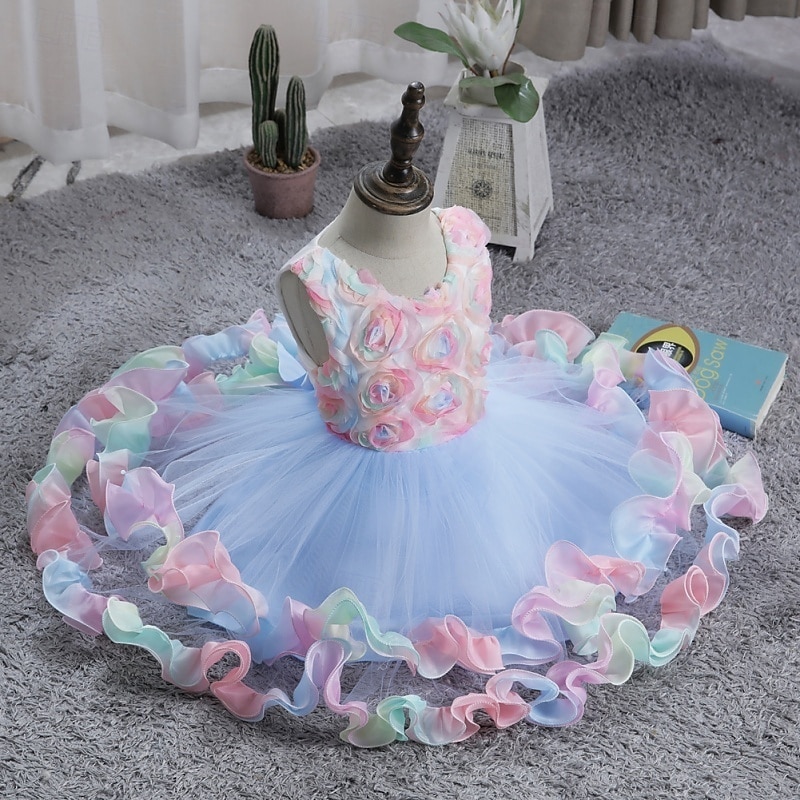 Flower Girl Dress Girls' Formal Dress Wedding Attire Party Wedding Formal Elegant Fashion Adorable Mesh Floral Sleeveless Crew Neck Blue Pink 4 years+ 2026 - $36.99 –P2