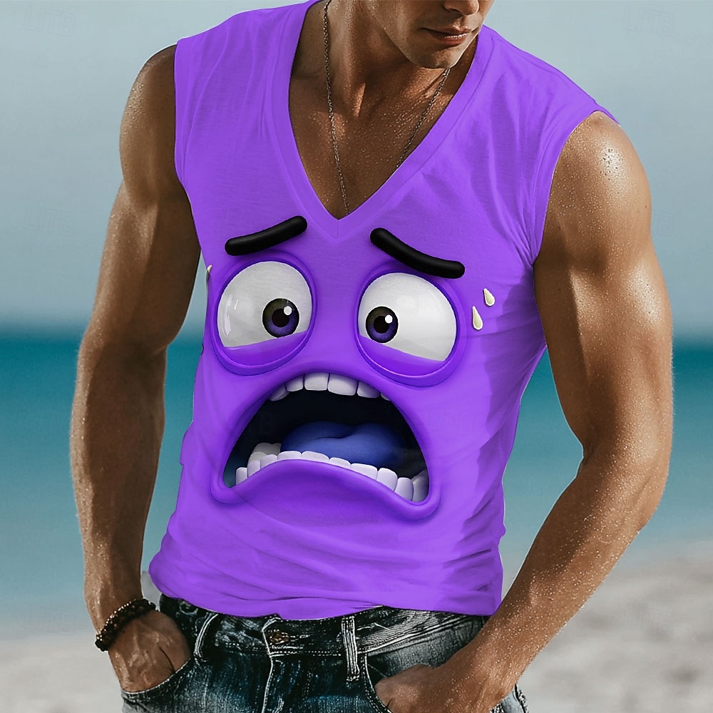 Per uomo 3D Emote divertenti Maglietta Senza Maniche maglietta Stampa 3D Scollo a V Camicia Tropicale All'aperto Vacanza Camicia hawaiana Blu Giallo Viola Estate Primavera Abbigliamento S M L XL XXL del 2026 a $17.99 –P4