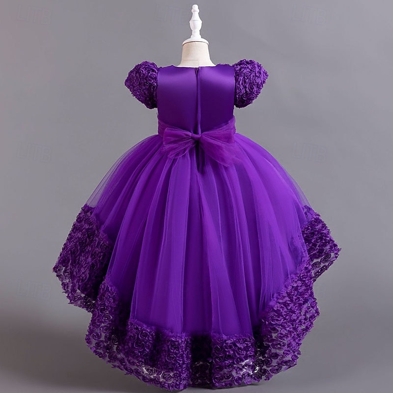 Flower Girl Dress Girls' Formal Dress Wedding Attire Party Wedding Formal Adorable Princess Sweet Patchwork Mesh Solid Color Short Sleeves Crew Neck Pink Red 4 years+ 2026 - $47.99 –P5