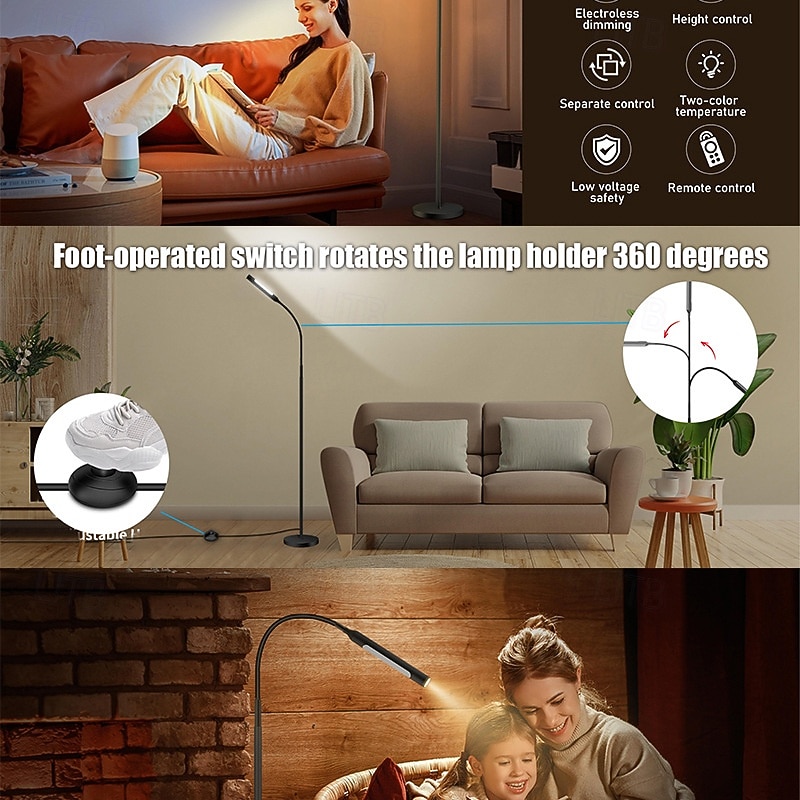 LED-leeslamp voor naast de bank, oogvriendelijke staande lamp met traploze dimfunctie, warm wit licht, afstandsbediening, moderne nachtlamp voor slaapkamer, woonkamer, kantoor of studeerkamer. 2026 - $61.99 –P5