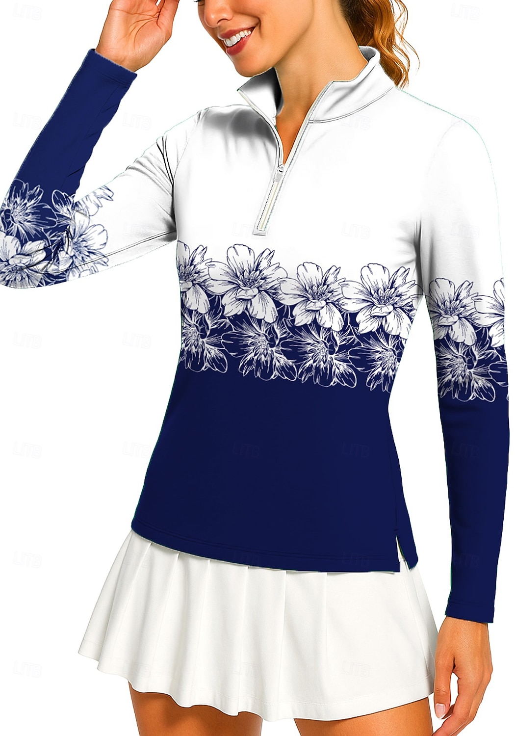 Naisten Geometrinen Kukat Poolopaita Tennispaita Pitkähihainen Painettu Neljänneksen postinumero Pullover UV suoja Elastinen Hengittävä Tennis Golf Pickleball poolokaulus Vetoketjullinen kaulus 2026 - $25.99 –P4