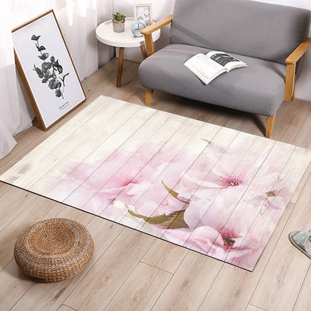 Běžecký koberec do předsíně, rostlina, květina, dřevěná deska, vzor, flanelová tkanina, potištěná podlahová rohožka, protiskluzová měkká rohožka do dveří, vchod, koupelna, domácí podlahová dekorace, 2026 - $17.99 –P7