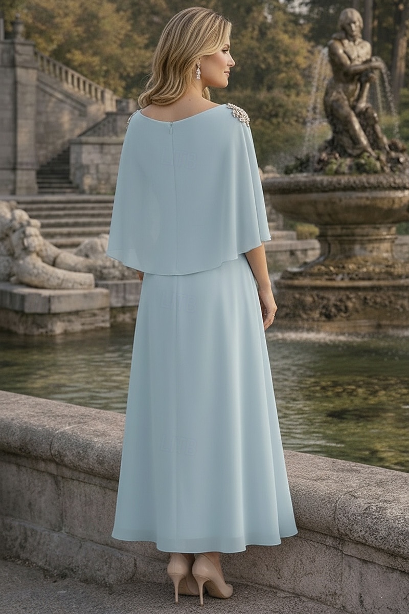 Linha A Até o Tornozelo Vestido de convidada de casamento Vestido formal Vestido de noite Vestido Para Mãe dos Noivos Sem Manga Meia Manga Decote Canoa Elegante Vintage Formal Chiffon com Detalhes em de 2026 por $148.99 –P2