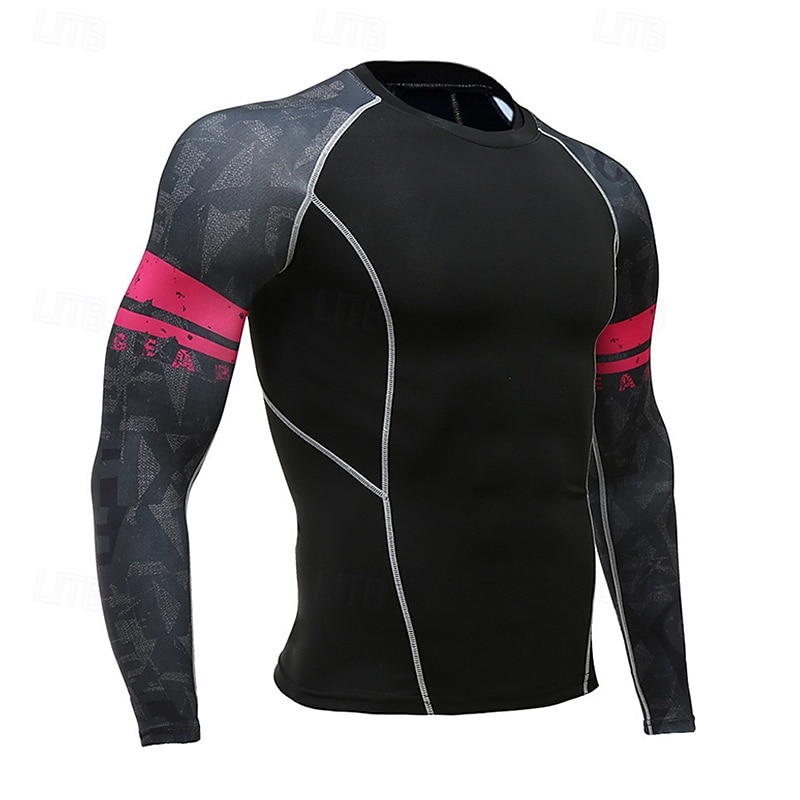 Муж. Цветочный принт Футболка для бега Компрессионная футболка Весна Осень Длинный рукав Быстровысыхающий Сжатие видеоизображений Влагоотводящие 2026 - $15.49 –P2