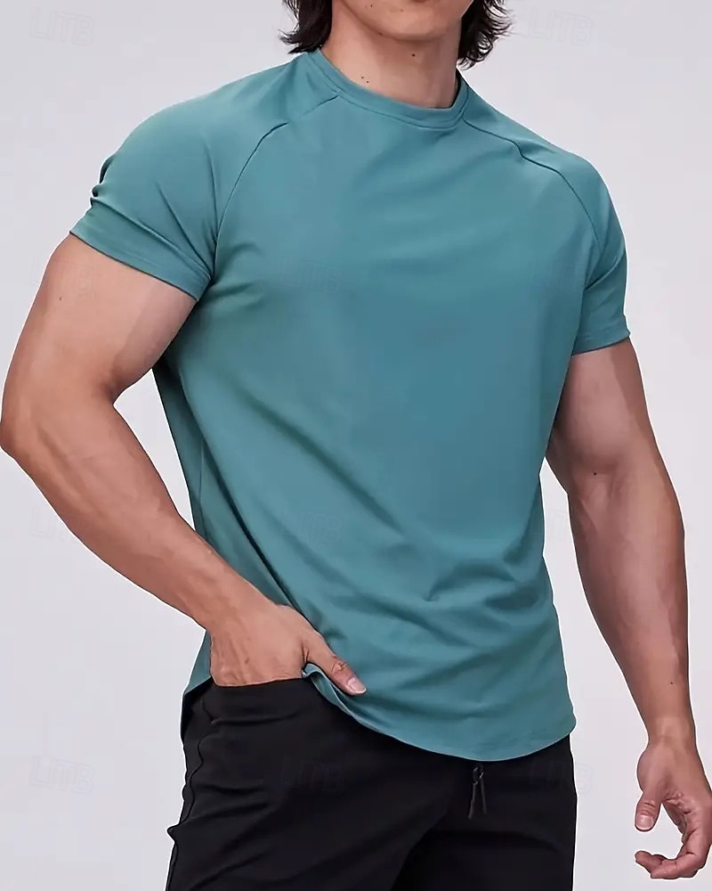 Ανδρικά Μονόχρωμο Tricou de Alergat Μπλούζα συμπίεσης Καλοκαίρι Άνοιξη Φθινόπωρο Κοντομάνικο Γρήγορο Στέγνωμα Συμπίεση Ύγρανση Γυμναστήριο προπόνηση Ενεργή εκπαίδευση Ασκηση Θαλασσί Μαύρο Μπεζ 2026 - $20.99 –P12