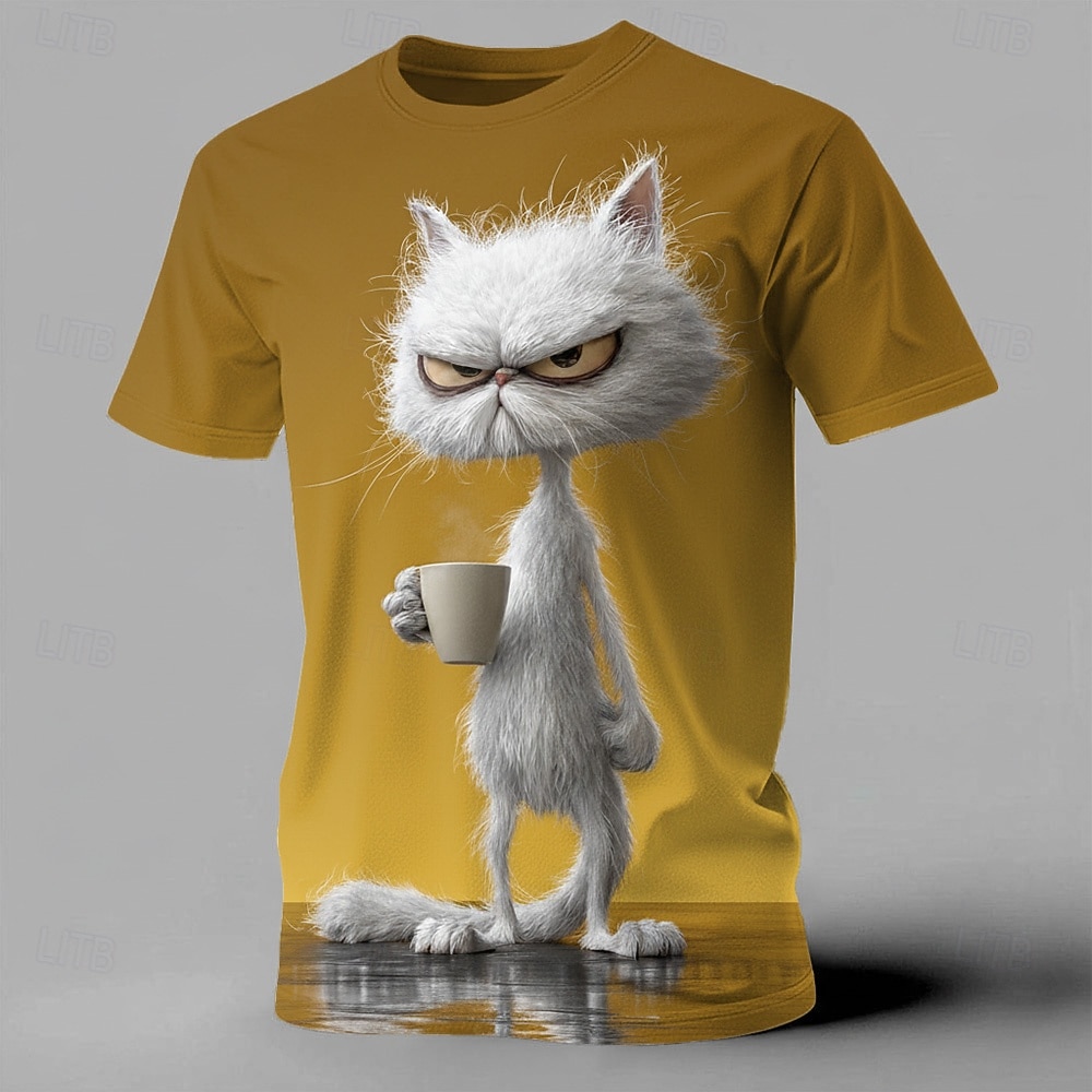 Herren Tiermotiv Katze Lustig T Shirt Kurzarm T-Shirt 3D-Druck Rundhalsausschnitt Hemd Übertrieben Designer Party Ferien Blau Schwarz Gelb Sommer Frühling Bekleidung S M L XL XXL XXXL 2026 - $21.99 –P3
