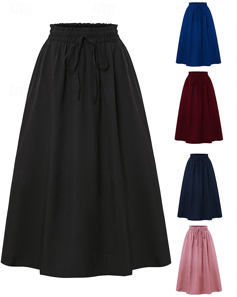 Pentru femei Elegant Modă Casual Maxi Talie Medie Fuste Simplu Zdrobit Cordon Micro-elastic Zilnic Stradă Roșu Vin Bleumarin Negru Roz Vară 2026 - $24.99 –P1