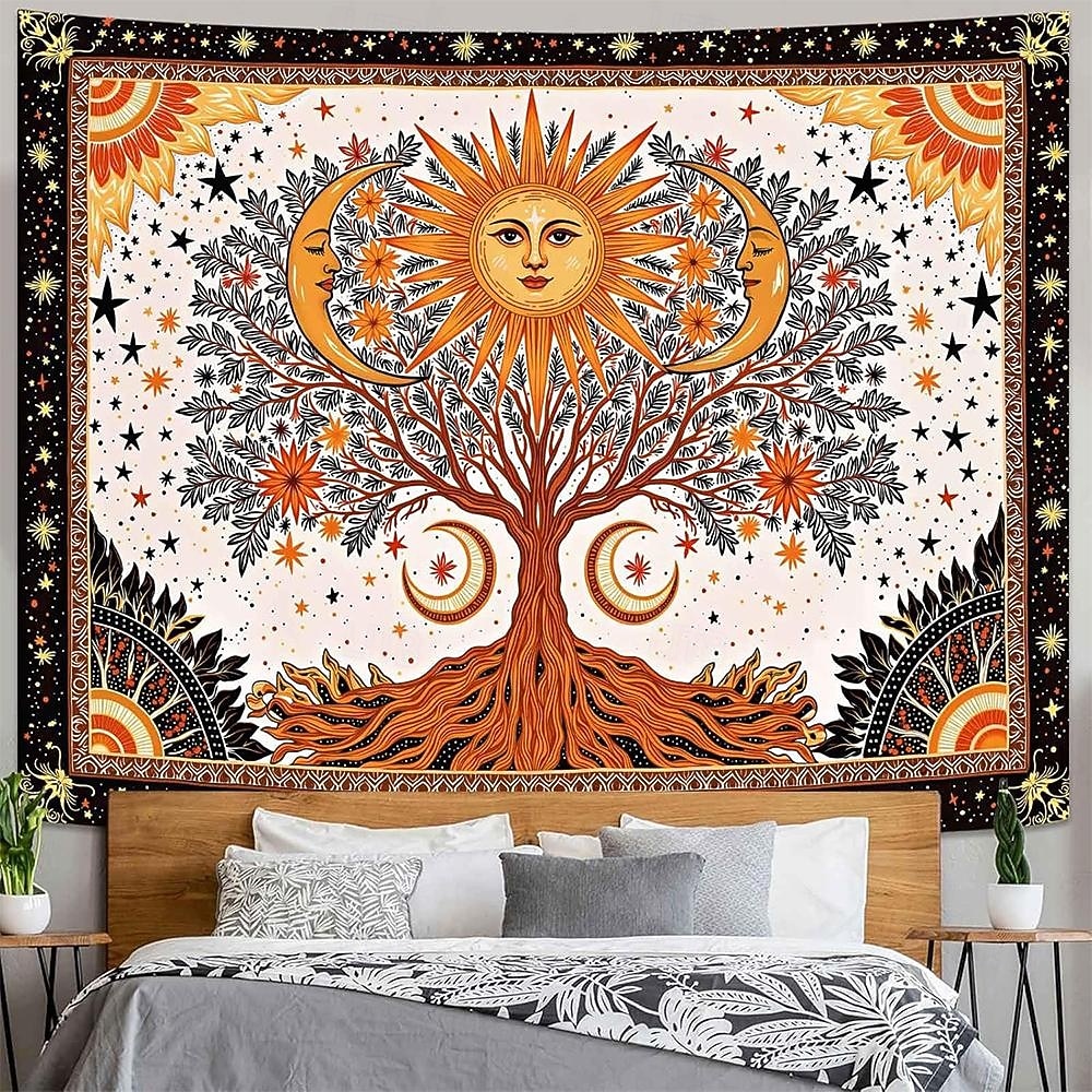 Tapeçaria de parede vintage estética com árvore da vida, fundo floral botânico da natureza, decoração boêmia para quarto, arte de parede grande para decoração de apartamento ou dormitório. de 2026 por $19.99 –P10