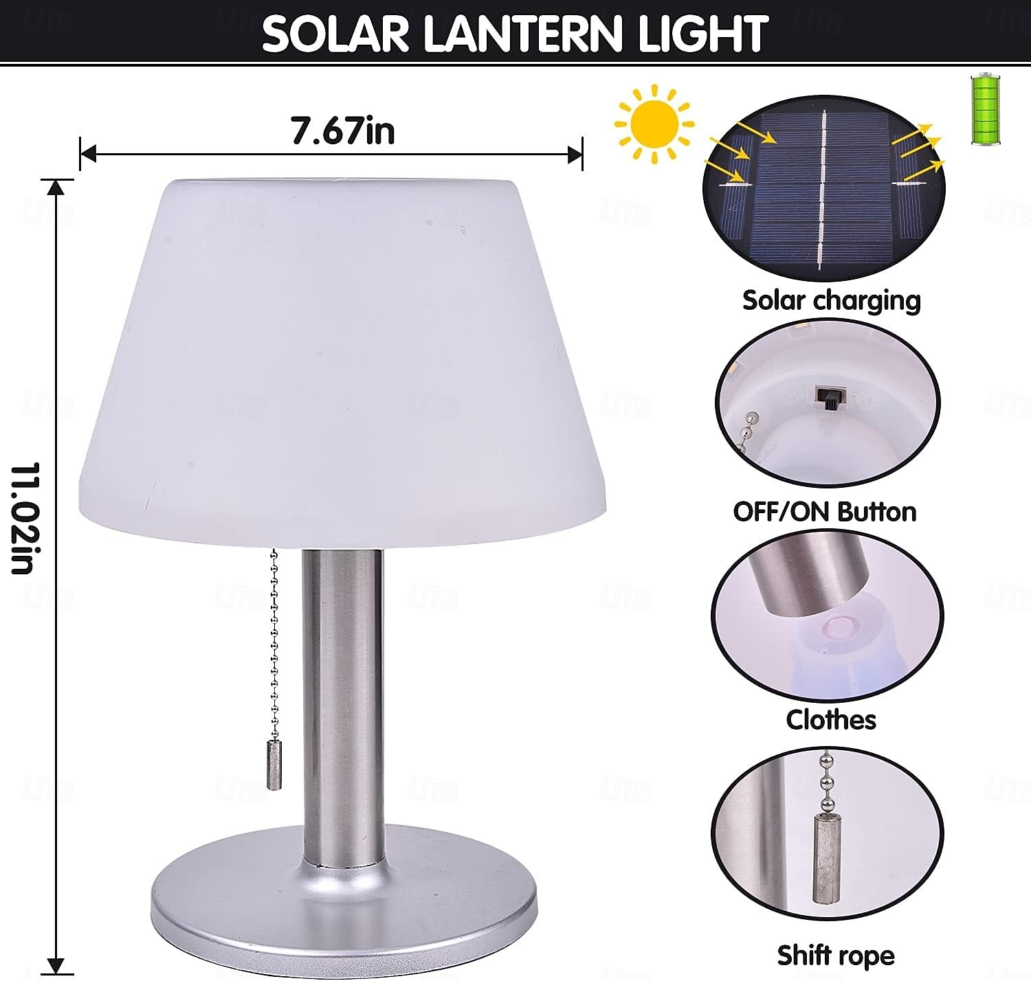 Solcelledrevet bordlampe utendørs innendørs - 3 lysmoduser, øyevennlig LED vanntett trådløs solcelledrevet skrivebordslampe med trekkkjede for utendørs terrasse hage soverom stue 2026 - $30.99 –P3