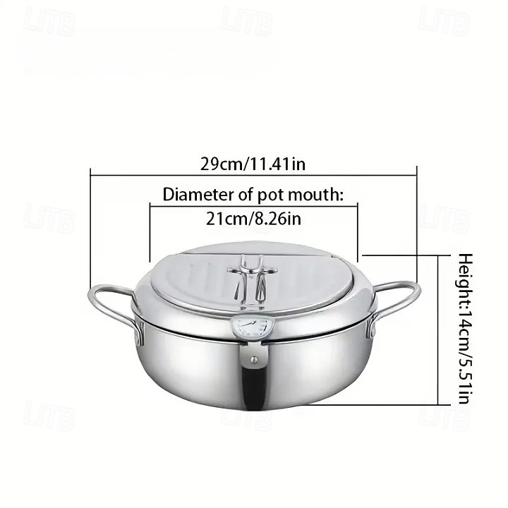 Friteuse van 304 roestvrij staal met temperatuurregeling, multifunctionele oliebesparende frituurpan met uitneembaar filtermandje, universele voet voor gasfornuis &inductiekookplaten, frituurpan van 2026 - $42.99 –P14