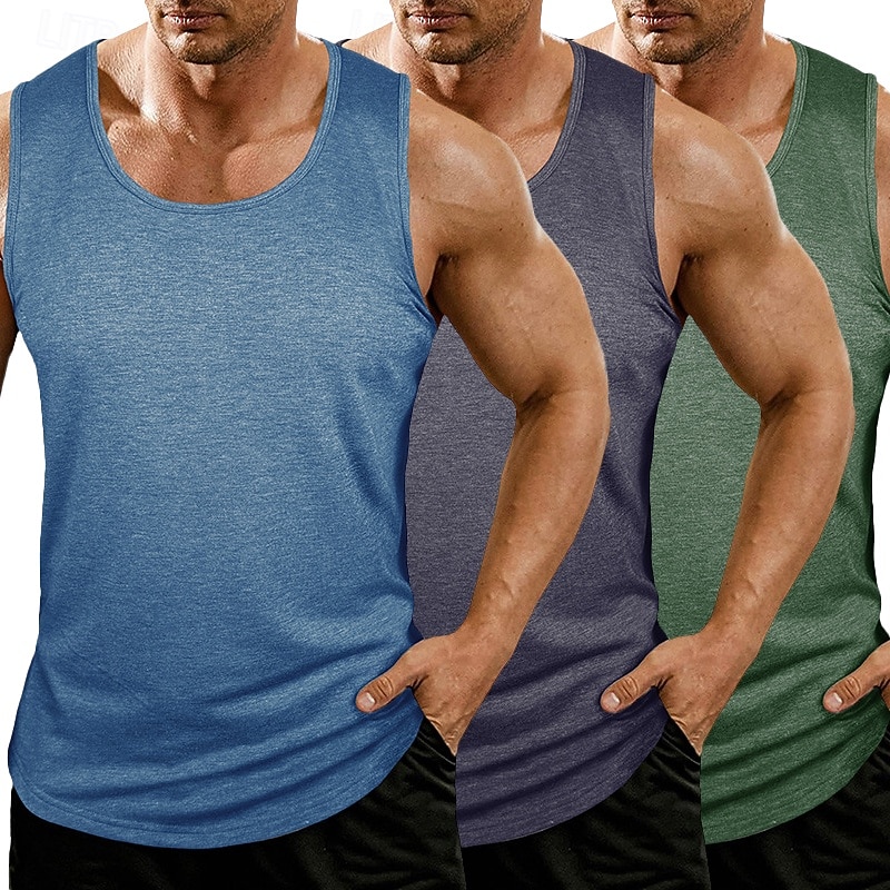 Herr Linne Väst Undertröjor Ärmlös tröja Ärmlös Rundhals Rund halsringning Sommar Alla årstider Slät Mode Grundläggande Klassisk 3 st Slät Ledigt Gym Gata K Topp t-shirt för män 2026 - $39.99 –P9