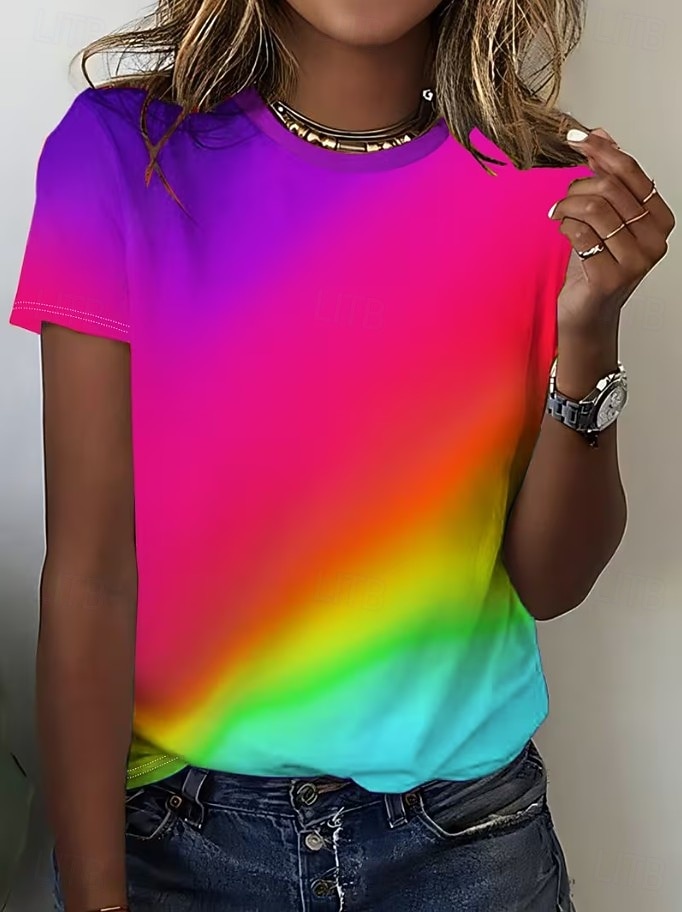Dam T-shirt Mönster Nyans Grafisk Vintage Stylish Klassisk Kortärmad Rund hals Vanliga toppar Dagligen Helgen Gul Purpur Sommar Vår 2026 - $22.99 –P2