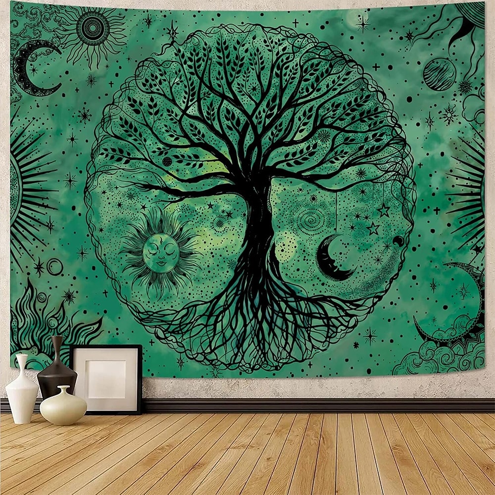 Wandteppich mit Lebensbaum-Motiv aus Buntglas im Mosaikstil, farbenfrohe und lebendige Kunst, Heimdekoration für Wohnzimmer und Schlafzimmer, großes Stoffposter 2026 - $20.99 –P9