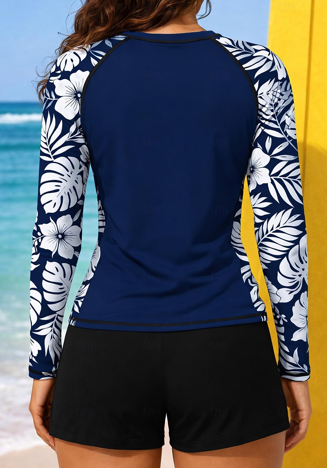 Dames Normaal Rashguard-badpak Uitslagbescherming Zwempak met bloemenprint Flora Tropisch Kleurblokkering 2-stuks Verwijderbare vulling boyleg UV-zonbescherming UPF50+ Elastisch Lange mouw 2026 - $31.99 –P2