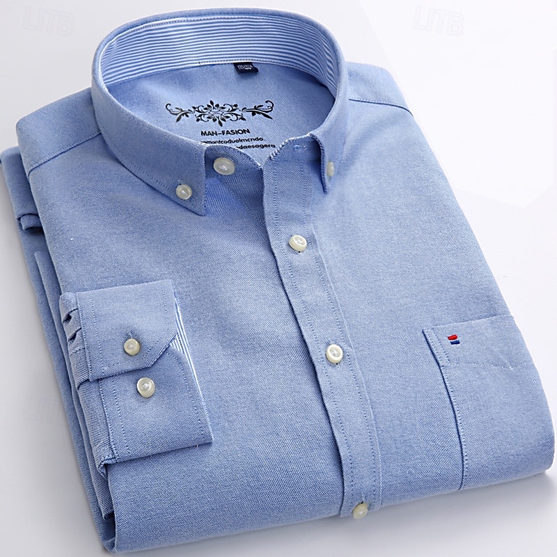 Hombre Camisa Camisa para Vestido Camisa Oxford Camisa sin planchar Abotonar la camisa Bloque de color Diario Negocio Amarillo Azul Marino Azul Manga Larga Cuello Vuelto Todas las Temporadas Ropa 2026 - $26.99 –P6