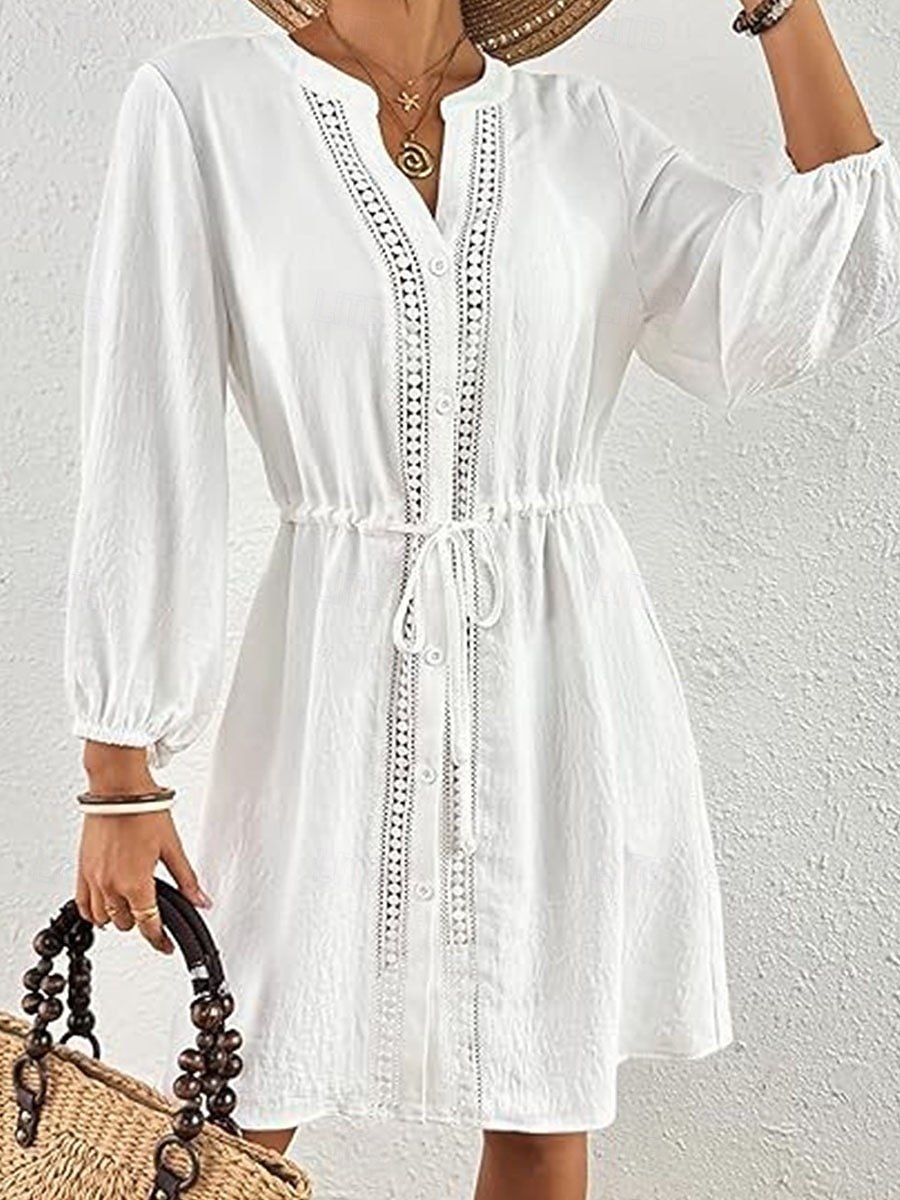 Mujer Vestido hasta la Rodilla Vestido blanco vestido de playa Vestido negro Tapadera Elegante Moda Clásico Manga de la linterna Diario Exterior Playa Holgado Plano Manga Larga Escote Chino Negro 2026 - $32.99 –P1