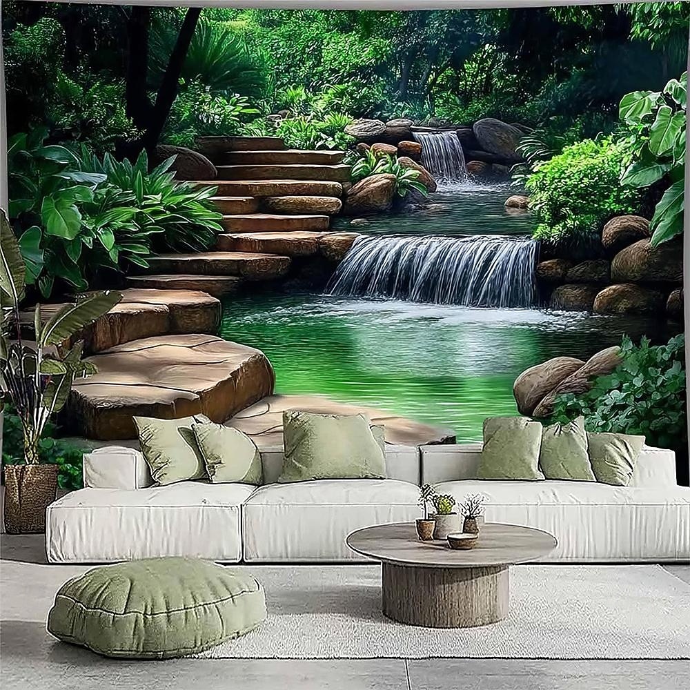טבע נוף מפל מערה שטיח קיר טרופי יער מערה נוף אמנות לסלון חדר שינה עיצוב הבית 2026 - $19.99 –P5