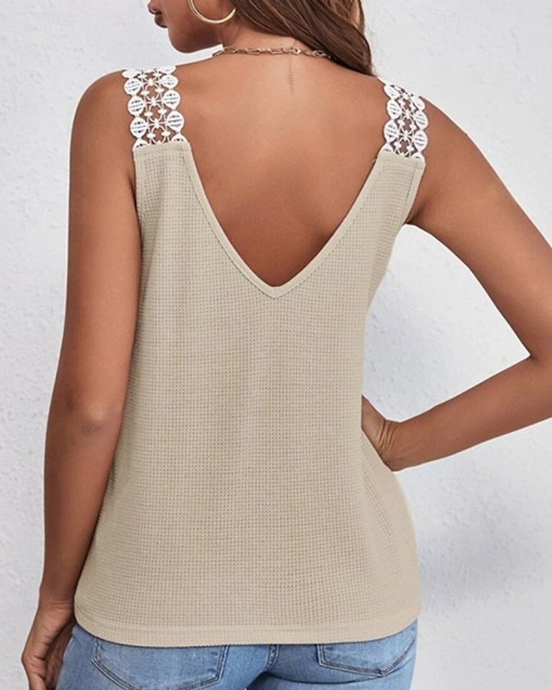 Pentru femei Tricou Bluză Tee Top Dantelă Culoare solidă Grafic Simplu Modă Clasic Casual Fără manșon În V Topuri obișnuite Zilnic Ieșire Sfârșit de săptămână Negru Roz Îmbujorat Roșu-aprins Kaki Gri 2026 - $18.49 –P2