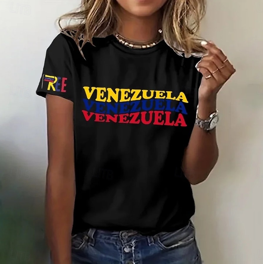 Per donna Maglietta Stampato Grafico Lettera Elegante Classico Casual Manica Corta Girocollo Top Regolari Quotidiano Blu Nero Bianco Grigio Estate Primavera del 2026 a $22.99 –P3